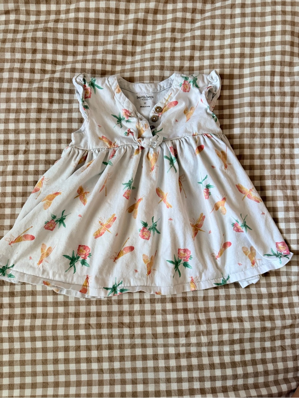 Burt's Bees Floral Dragonfly White Blouse with Peach and Green Accents